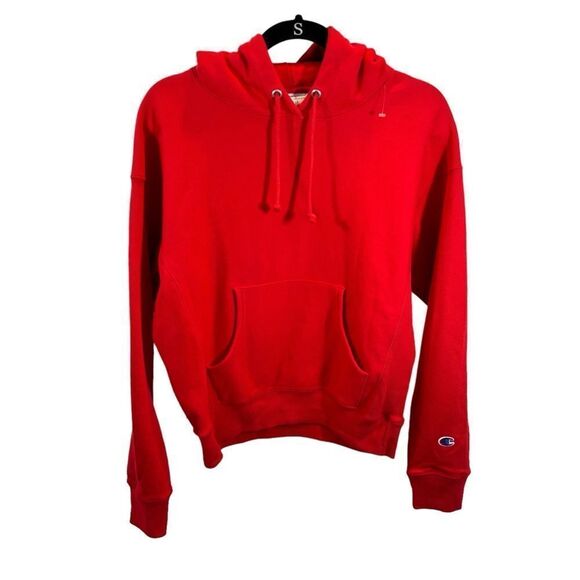 Ladies Champion Reverse Weave Red Plain Front Hoodie Sweatshirt Size Small - Picture 2 of 10